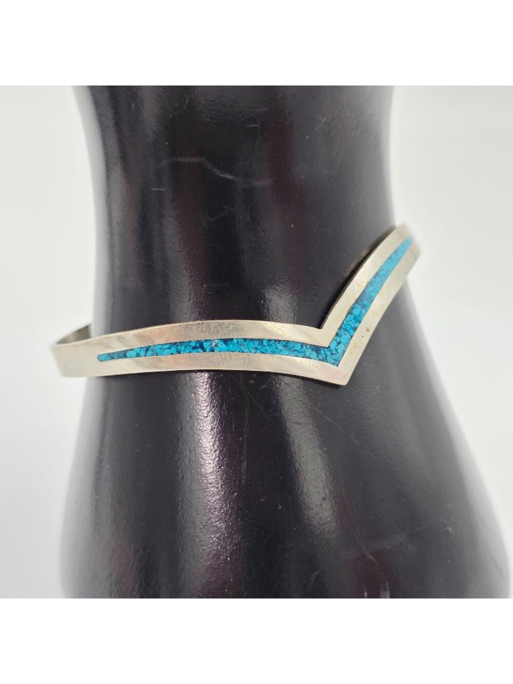 Sterling Silver Chevron Turquoise Inlay Cuff Bracelet For Women